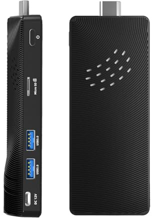 Mini PC Stick Fanless, Micro Desktop Computer Win 10 Celeron J3455, 4GB RAM 64GB eMMC, Dual Gigabit Ethernet, 4K@60Hz Output, WiFi BT 5.0 for Industrial IOT, Business, Office & Digital Signage