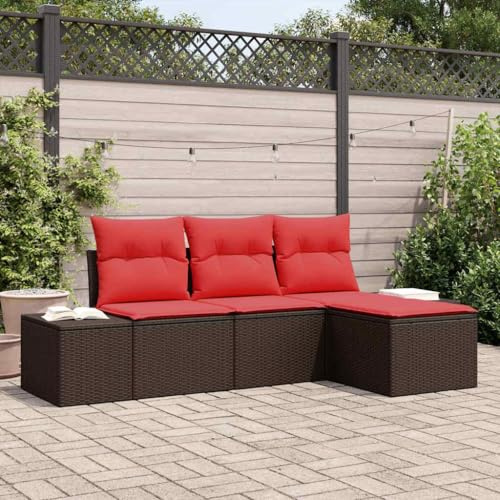 Ziaphsol trädgårdsmöbler set med kuddar, 4 stycken, brun, poly rotting, loungegrupp, matgrupp, utemöbler, balkongmöbler, utomhus, möbler, bord, stol, bänk, soffa, fåtölj, stol, vilstol, hörn, set