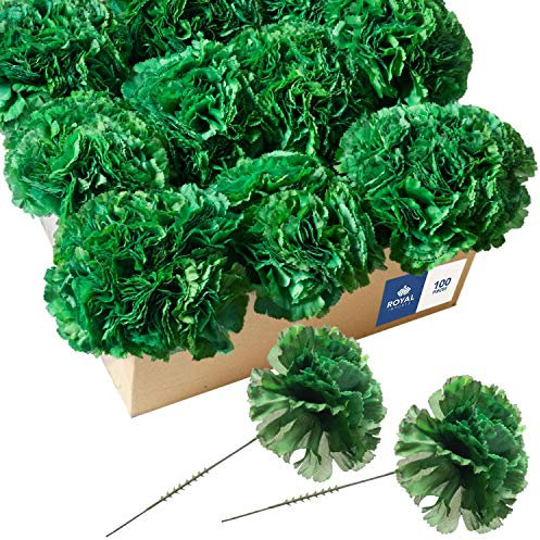 Royal Imports 100 Green Silk Carnations, Artificial Fake Flower For Bouquets, Weddings, Cemetery, Crafts & Wreaths, 5 Stem Pick (Bulk)