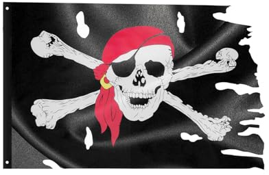 eZAKKA Piratenflagge 60 x 90 cm, Pirat Flaggen für Piratenparty | Piraten Deko Flagge, Halloween Dekoration Piratenschädel und Gekreuzte Knochen