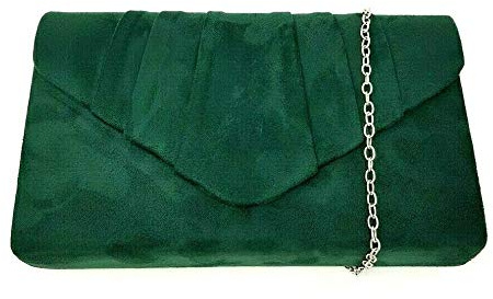 A2ZUKFashion Bolso de mano plisado de ante para boda, fiesta, graduación, noche, 26 colores, verde oscuro, Meduim