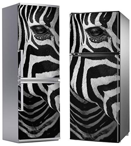 MEGADECOR Vinile adesivo decorativo per frigorifero, speciale privo di bolle, lato zebrato da vicino, 200 cm x 60 cm