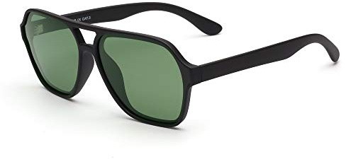 GLINDAR Occhiali da sole Grandi Polarizzati da Pilota Uomo Donna Occhiali da Guida Quadrati Vintage con Doppio Ponte(Montatura nera opaca/Lente verde polarizzata)