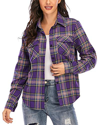 Enjoyoself Chemisier Carreaux Femme 100% Coton Chemise Bucheron Western Décontractée Classique Retro Ecossaise Coton Flanelle Blouse Gilet T Shirt Casual Vintage