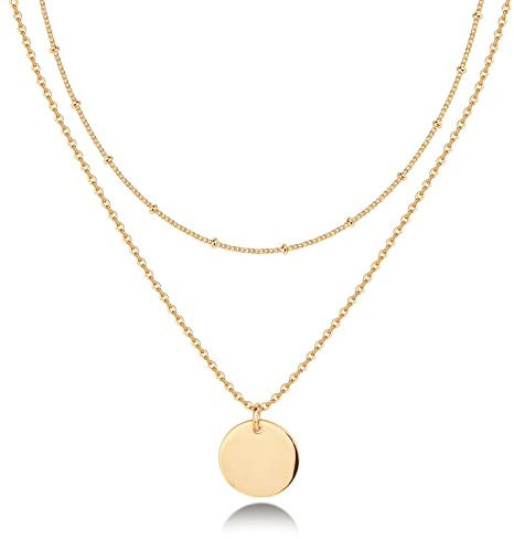 PAVOI 14K Gold Plated Layered Coin Pendant Necklace | Layering Necklaces for Women | Dainty Minimalist Design Pendant (Coin, Yellow Plated)