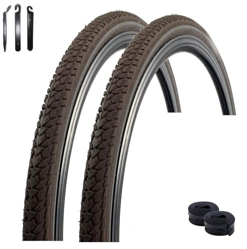 2 x Rexway Fahrradreifen 28 Shopper Pannenschutz Reflex Braun Fahrradmantel 37-622 (28 x 1 5/8 x 1 3/8) + 2 passende Schläuche AV inkl. Reifenheber