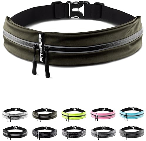 Fitgriff® Marsupio Running - Porta Cellulare Corsa (per Ogni Telefono) per Uomo e Donna - Cintura Jogging per Sportivo, Camminata (Army Green, 62-90 cm di girovita)