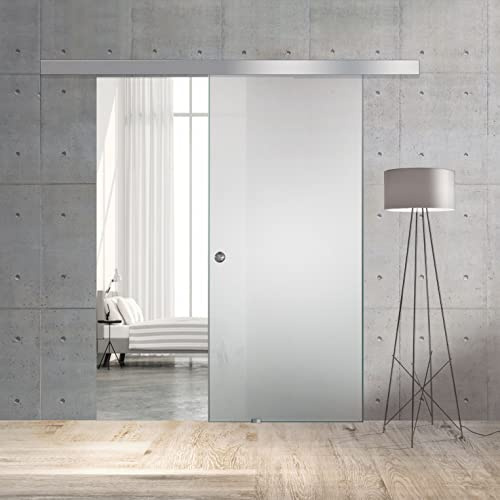 BOSS Puerta corredera del vidrio 60x215 cm (60/80/90 cm) Vidrio Satinado de 8 mm, kit completo de herrajes (60x215 cm, DERECHA)