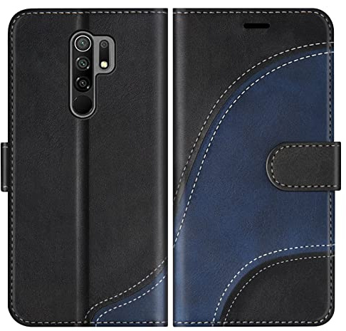 BoxTii Cover per Xiaomi Redmi 9, Custodia in PU Pelle Portafoglio per Xiaomi Redmi 9, Magnetica Cover a Libro con Slot per Schede, Nero