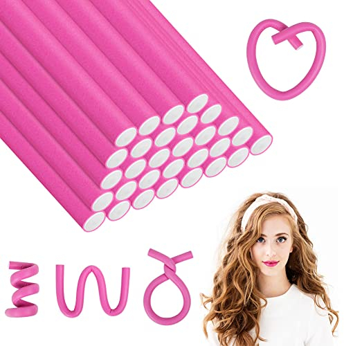 AOOWU 30 Pcs Flexi Rods for Hair, Heatless Hair Rollers Bendy Foam Curler Rollers for Short Medium Long Hairs, Twist-flex Rods Set Heatless Hairs Rollers for Sleeping Hairstyle DIY Home Salon
