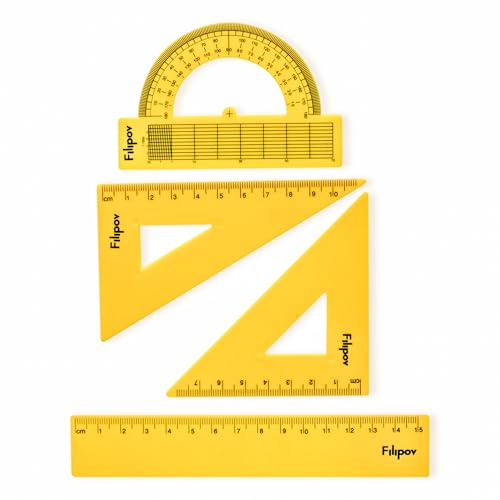 Filipov - Geometrie Set 4-tlg., Zeichnen Set Dreieck 45°/125 cm., Dreieck 60°/115 cm., Lineal 15 cm. und Winkelmesser/gelb/