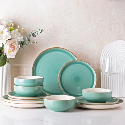 GBHOME Ceramic Dinnerware Sets, 12 Pieces Sapphire Blue Stoneware Dinnerware Set, Plates and Bowls Sets, Dishwasher & Microwave Safe | Service for 4, GDW073LG