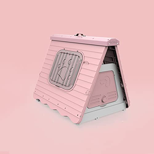 Hundehütte aus Kunststoff für den Außenbereich, Faltbare Hundehütte, Hunde- und Katzenhütte für den Innenbereich, geeignet für kleine Hunde (Pink)