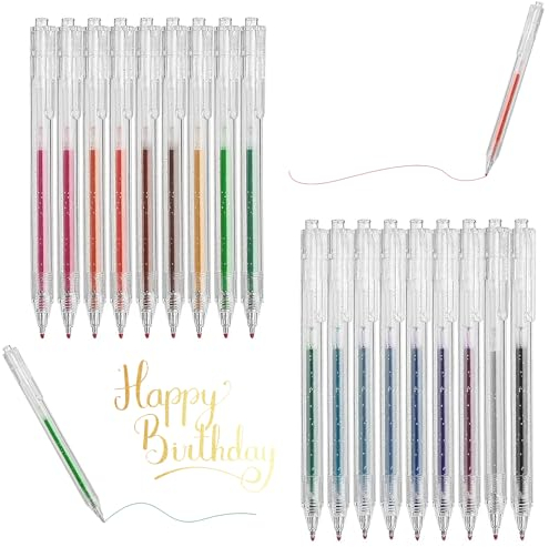 Set de 18 Bolígrafos de Gel Multicolor con Purpurina para Arte y Diseño, Bolígrafos de Gel Retráctiles - Puntas de 1.0 mm para Escritura Suave y Brillante, Ideal para Dibujos y Decoración de Oficina