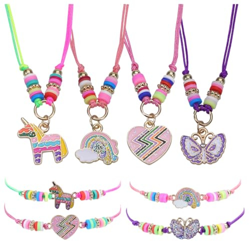 Ensemble Licorne de 8 Bracelets et Colliers pour Filles - Bijoux Enfants Ajustables avec Cordon Tressé et Pendentifs Licorne - Idéal pour Cadeaux d'Anniversaire et Fêtes.