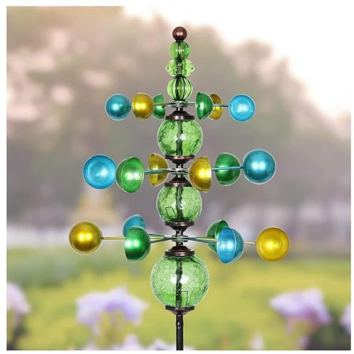 Windmühlen Garten, Windspiel Metall, 3-stufiger Gartenstecker mit Knisterkugeln aus Glas Garten Windspiel FüR Den AußEnbereich,Terrasse