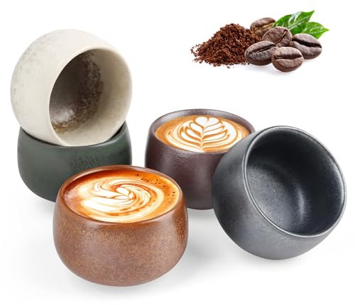 5-teilig Espressotassen set, 90ml Handgefertigt Porzellan Espresso Tassen, Dickwandig aus Steingut, Keramik Espressotassen ideal für Espresso, Mokka, Macchiato, Perfekt Geschenk für Frauen Männer