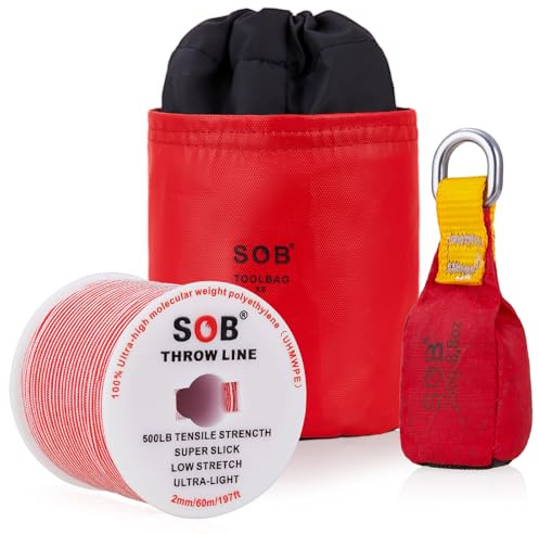SOB Sacco da Lancio con Corda da Lancio, Sacco da Lancio + Corda da Lancio da 60 m per Arrampicata sugli Alberi, Lavoro sugli Alberi, Alpinismo (Rosso, 250g)
