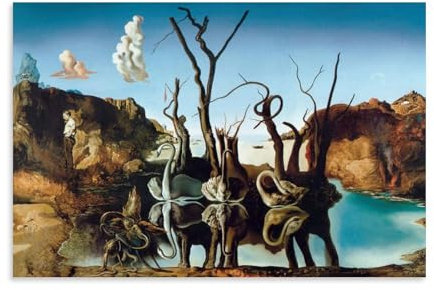 Berühmtes Salvador Dali Gemälde-Poster, Schwäne, reflektierende Elefanten, ästhetischer Druck, Kunstdruck, Wandgemälde, Leinwand, modernes Schlafzimmer-Dekor, ungerahmt, 50 x 75 cm