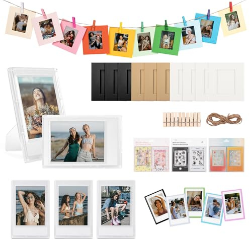 HIYQIN 2x3 Cornici per Foto, Kit di Accessori per Fujifilm Instax Mini 12/11/9/8/99/40/EVO Cornici per Foto, Espositore Foto Magnetico, Adesivi, Cornici di Carta Appese - Trasparente