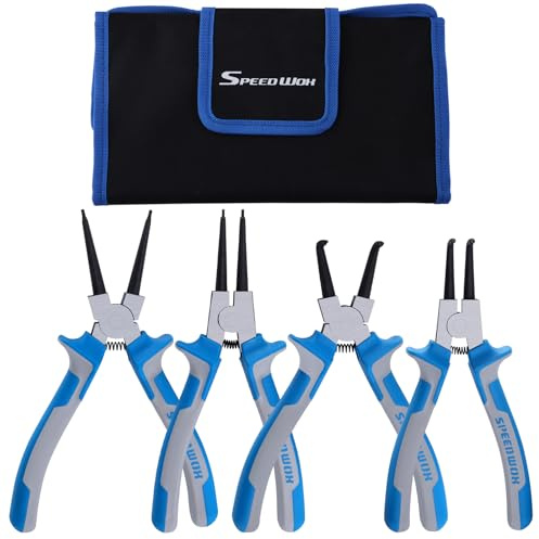 SPEEDWOX Sprengringzangen-Set, Sicherungsringzange, Sicherungsringzange, Innen-/Außen-Sicherungsringzange, Set mit gerade/gebogener Backe, C-Clip-Zange für Ringentferner, mit Aufbewahrungstasche, 17,8
