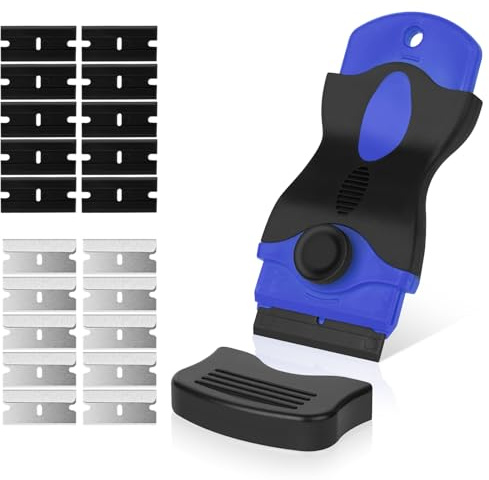 Flintronic Schaber, Keramikfeldschaber mit 20 Edelstahl & Kunststoffklingen | Schaber Küchenschaber Set, Keramikfeld Kratzer, Herd Glasschaber, Herdschaber für Kochfeld, Backofen, Glaskeramik(Blau)