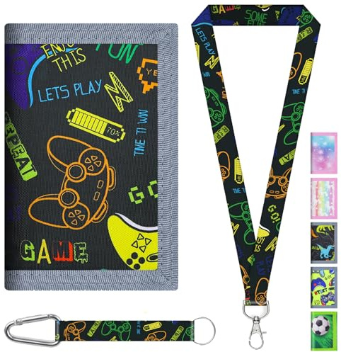 AUNGCSHE Cartera Niño, Cartera Tríptico Plegable, Monedero Miña Adecuado Cumpleaños para Chica de Niño, Regalos de Cumpleaños para Chica (Consola de Juegos Negra)