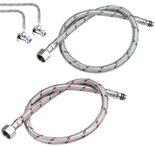 60 CM/Lot de 2 Tuyaux de Raccordement Flexibles Robinets G3/8 x M10,Tressé Acier Inoxydable Rallonge Lavabo Tubes,Flexible Robinet Cuisine Tuyau Tressé pour Cuisine Salle de Bain(Rouge et Bleu)