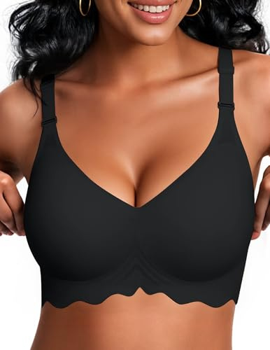 Vertvie Wireless Jelly Bra Multi-Way Halter/U-Back/Racerback, Black, XXL
