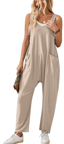 Panegy Salopette da donna senza maniche a gamba larga con tasca Tuta estiva casual a strappo con tasche Playsuits Boho Rompers Khaki M