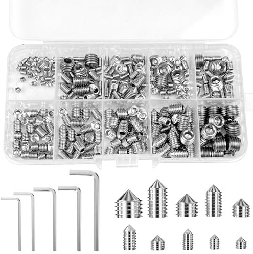 Legpador 290 Stück madenschrauben set m3 m4 m5 m6 m8, madenschraube mit Innensechskant und Spitze, gewindestifte metrisches edelstahl, wurmschrauben, mit 5 Stk. Innensechskantschlüssel
