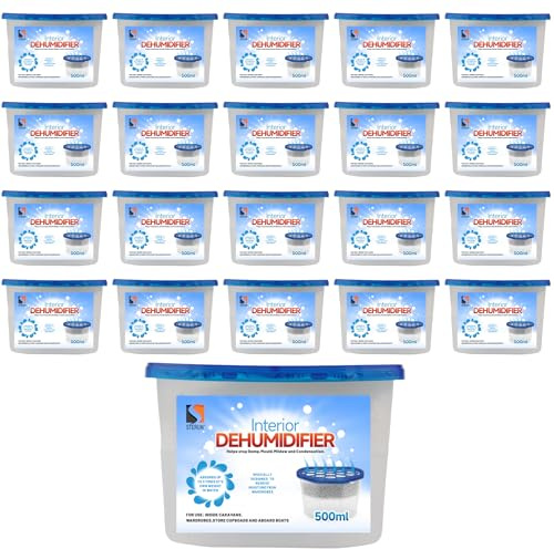 STERUN Disposable Dehumidifier 500ml, 20 Pack, Moisture & Damp Absorber | Ideal for Wardrobes, Bedrooms, Bathrooms, Kitchens, Caravans & Garages, mould prevention