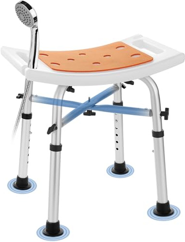 KSITEX Sgabello da Doccia,sgabello bagno con Supporto Rinforzato con Barra Trasversale,Sedia da Bagno con Altezza Regolabile e Sedile Imbottito per Anziani,Sgabello da Doccia per Doccia Interna