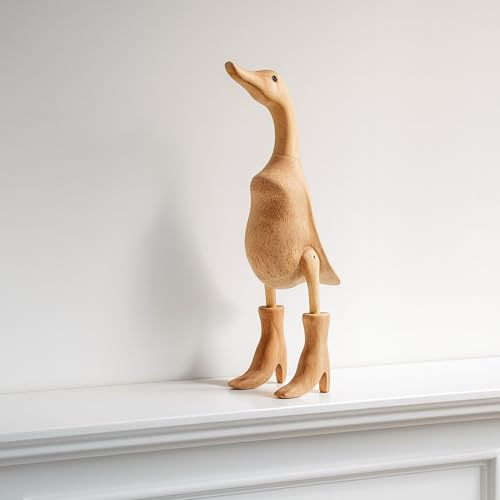Bamboo Duck in Rainboots Figurine – Handcrafted Natural Bamboo Wood Decorative Accent for Shelf, Console, or Coffee Table Display, Boho and Rustic Living Room Home Decor, 20, Brown