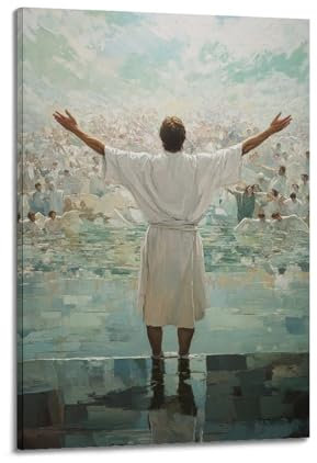 LXDSTK Poster sur toile représentant Jésus debout sur une mer de verre, avec des multitudes réfléchies sous lui, décoration murale moderne, œuvre d'art à suspendre 60 x 90 cm
