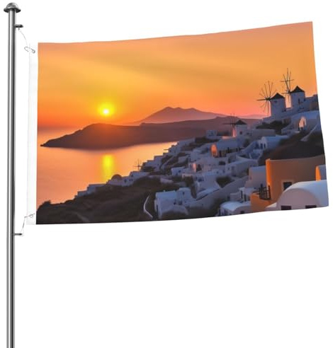 Drapeau de paysage de l'île Grèce - 6 x 0,9 m - Impression double face - Drapeau de jardin pour l'extérieur - Bannière cadeau avec œillets - Toile de fond pour photo pour intérieur et extérieur