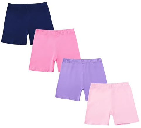 CHUNG Lot de 4 shorts de motard en coton pour filles, pour la danse, le yoga, le jeu, uniforme scolaire, vêtements d'été basiques pour enfants