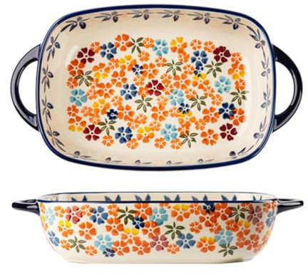 Dxcaicc Plato De Lasaña Cerámica Plato Creativo De Doble Asa Gran Capacidad Esmalte Retro Pulido Queso Liso Hogar Rectangular Bandeja para Hornear De Cerámica,C