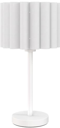 HOMCOM Tischlampe mit Wellen-Lampenschirm E27-Fassung Knopfschalter Weiß | Tischleuchte, Nachttischlampe für Wohnzimmer, Spielzimmer, exkl. Glühbirne