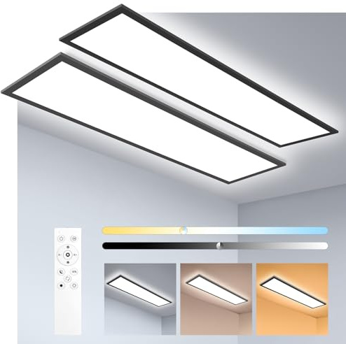 Oraymin 2er-Pack LED Deckenlampe Schwarz 100x25 CM, 30W 3300LM LED Panel, 3000K-6500K Deckenleuchte Wohnzimmer mit Speicher-Funktion, CCT Deckenpaneele als Schlafzimmer Lampe Decke, Lampe Küche