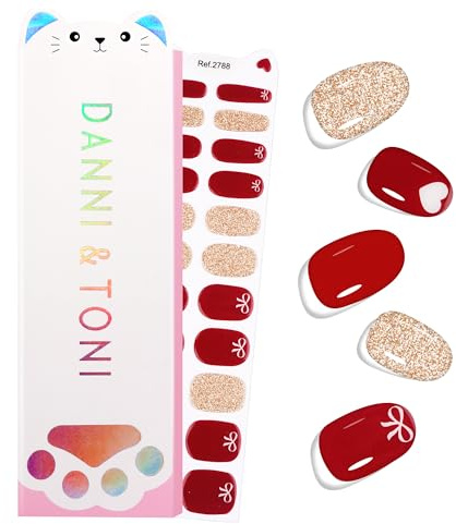 DANNI & TONI Gel Nagelfolien (Sparkle Hearts) rot Goldglitter Herz Nagelsticker Süße Aufkleber Nageldesign Nagelfolie selbstklebend Wraps für Kinder Mädchen 22 Stück