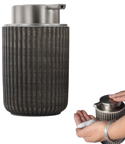 Seifenspender Keramik, 300ML Moderne Seifenspender, Nachfüllbarer Handseifenspender aus Porzellan, Rutschfester, Schaumseifenspender für Badezimmer, Arbeitsplatte (Grau)