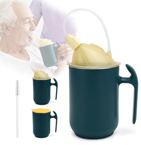 LPZMPZ Schnabeltasse Trinkbecher Schnabelbecher für Senioren Erwachsene mit Griff, Deckel und Strohhalm Auslaufsichere Trinkbecher Schnabeltassen Trinkhilfen für Senioren Ältere Menschen