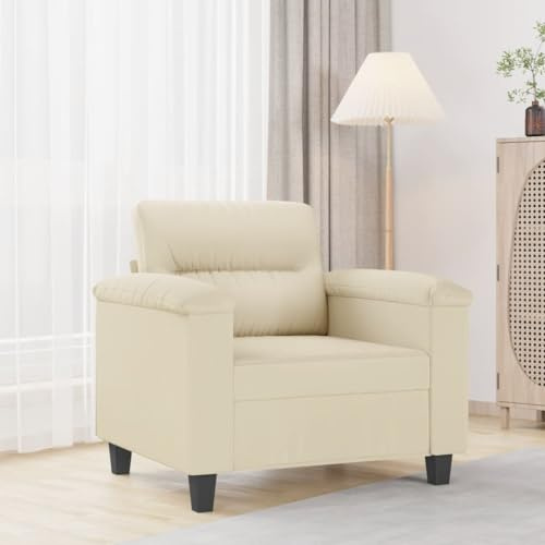 Hoopleep Sessel Creme 60 cm, Kunstleder Loungesessel für Wohnzimmer, Moderner Relaxsessel mit Metallgestell, Bequemer Polstersessel, Max. 110 kg Tragfähigkeit