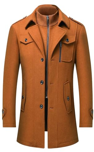 Termisk mellanlängd ullblandning peacoat vinter smal passform vardaglig enkelknäppt trenchcoat stående krage ytterrock, gUL, XXL