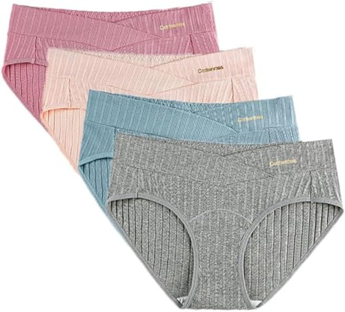 4 Pz Mutandine Donna Gestante Gravidanza Supporto Intima Mutandine Cotone Slip Biancheria Caldo E Confortevole Maternità Slip Mutanda Traspirante Senza Cuciture,Mutande Post Parto B,2XL(70-80kg)