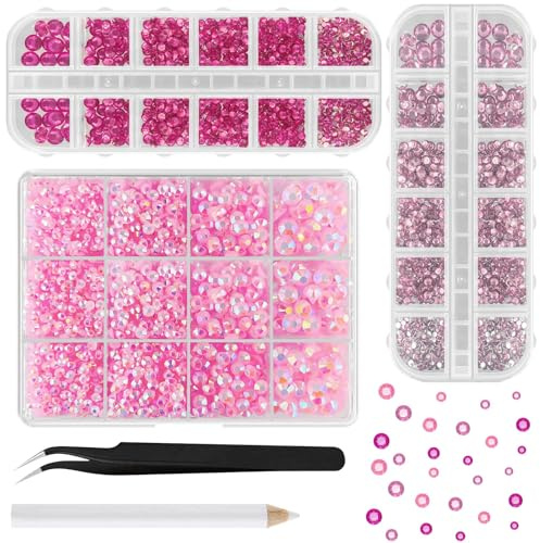 ASTARON Rosa Strasssteine zum Basteln, 12.000 Stück 2mm-6mm Gemischte Flatback Edelsteine Gems Jelly AB Bedazzling Diamanten für Bastelarbeiten, Nägel, Becher, Tassen Dekoration