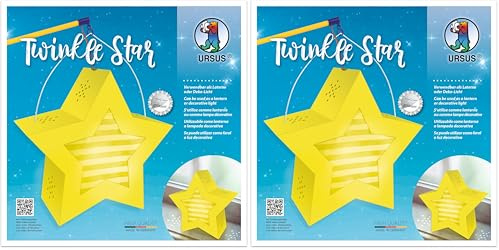 Ursus 18770001 - Twinkle Star, gelb, ca. 19,3 x 18,3 x 8 cm, Laternen Rohling Stern aus Fotokarton 300 g/m² gelasert und genutet, 2 Sterne aus Transparentpapier 115 g/m², Laternentragebügel