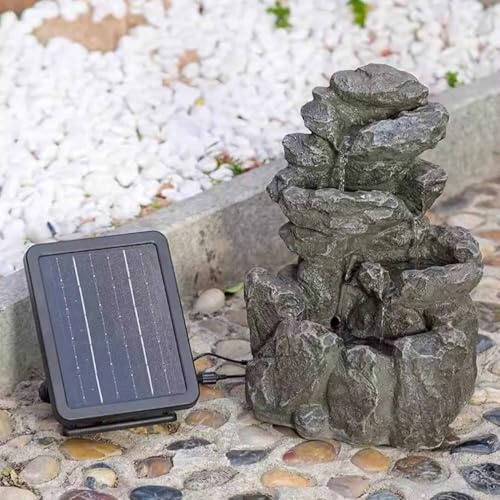 5 Tier Cascading Rock Solar Water Fountain, Tabletop Fountain with Lights, Resin Cascading Waterfall for Outdoor Garden, Patio, Porch,Backyard(A)