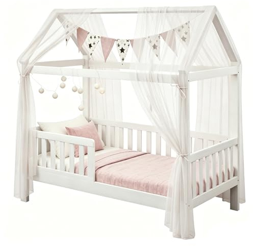 MIUUIPI Hausbett Himmel Set, 2 Stück Betthimmel Hausbett für Hausbett Deko Mädchen & Jungen, Bett Vorhang Himmelbett Vorhänge für Kinderbett Kinderzimmer Deko, 150 x 350 cm (Weiß)
